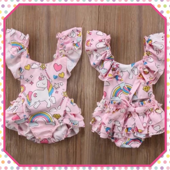 🦄NWT🦄Unicorn Ruffled Romper🦄 - Picture 2 of 6